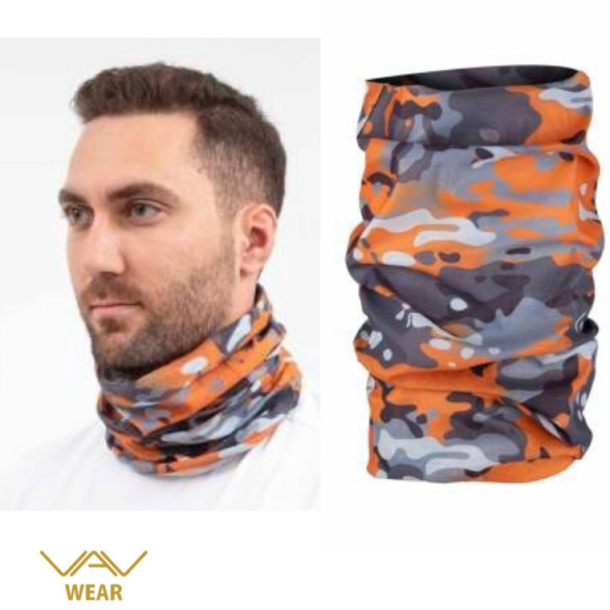 VAV BUFFO01 Boyunluk, Bileklik. Bandana Turuncu - Gri